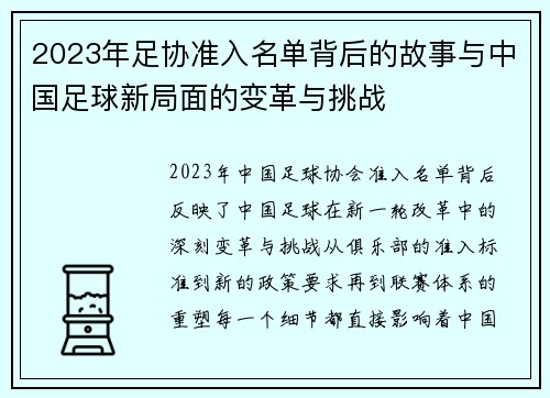 2023年足协准入名单背后的故事与中国足球新局面的变革与挑战